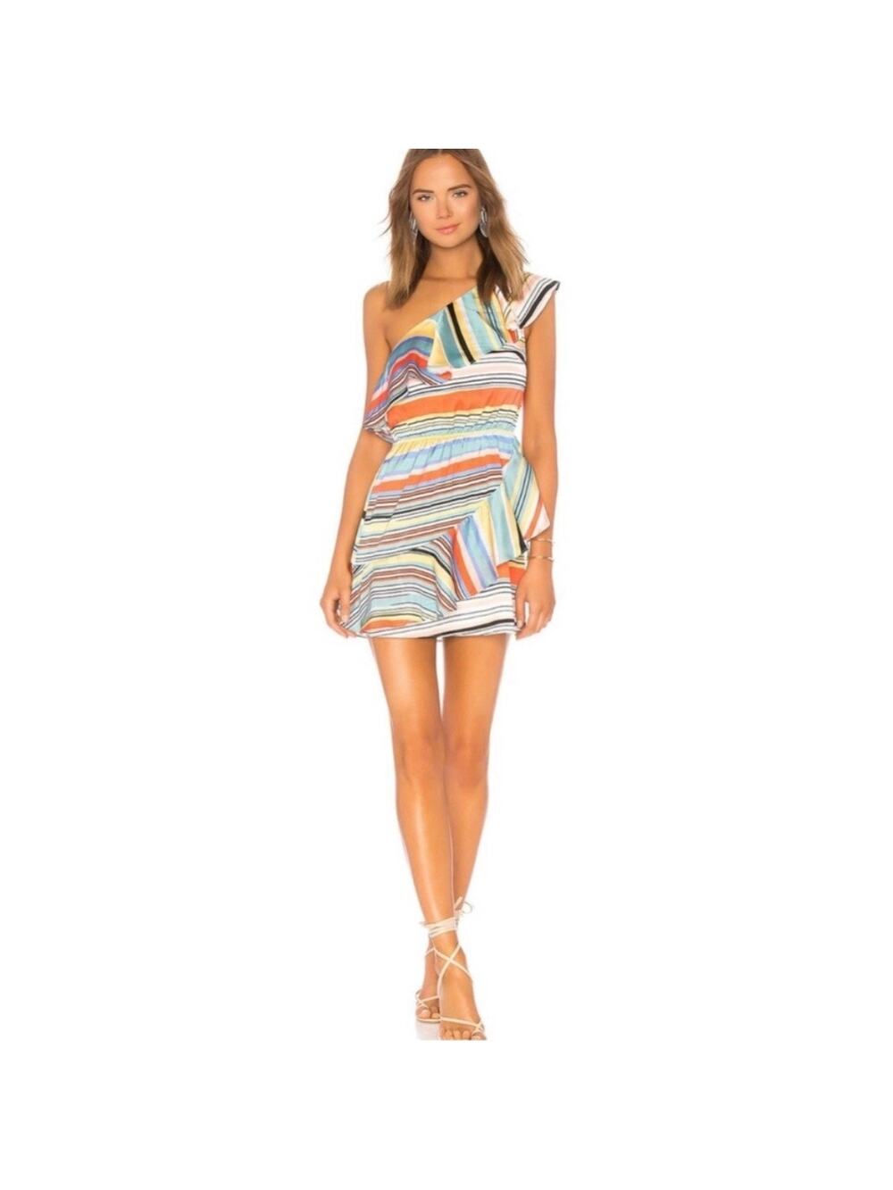 Lovers + Friends Pippa Dress in Aruba Stripe Mini One Shoulder Revolve Ruffle L